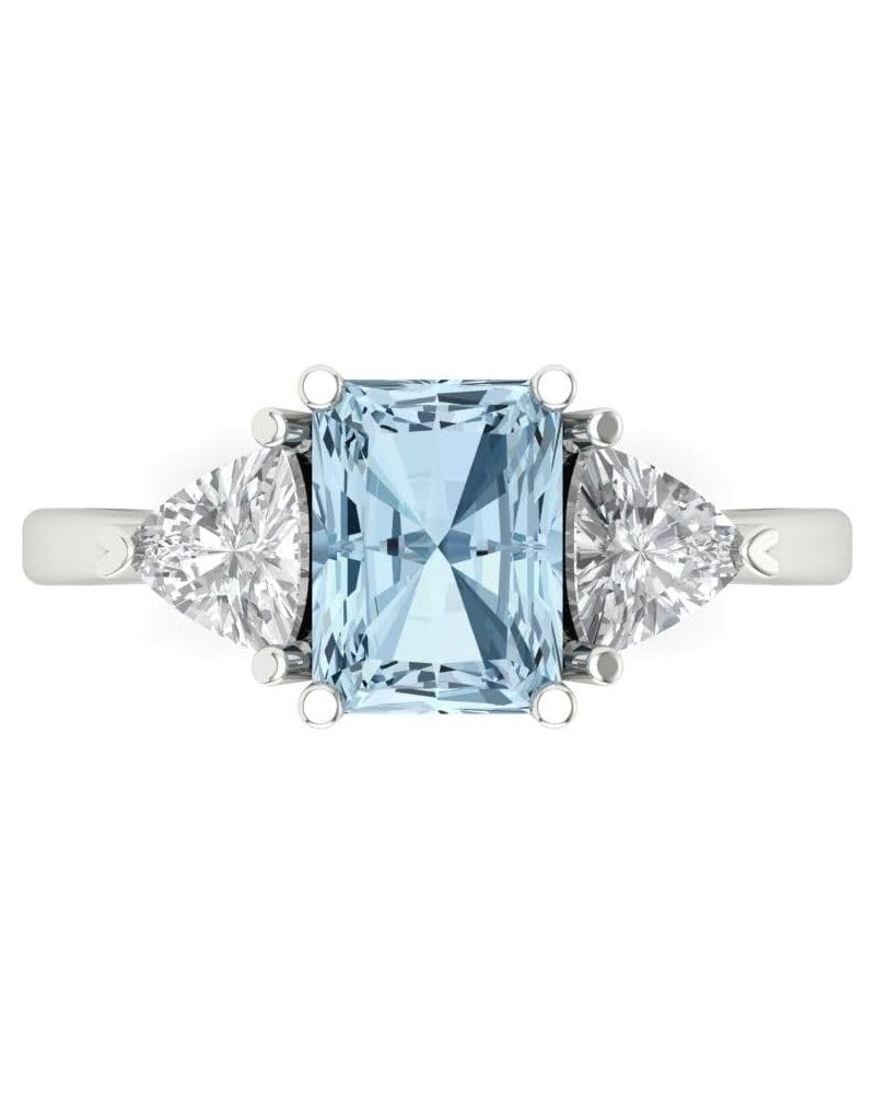 3.0 ct Emerald cut 3 stone Solitaire Natural Light Aquamarine Engagement Promise Anniversary Bridal Ring 14k White Gold $160....