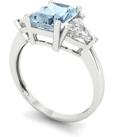 3.0 ct Emerald cut 3 stone Solitaire Natural Light Aquamarine Engagement Promise Anniversary Bridal Ring 14k White Gold $160....