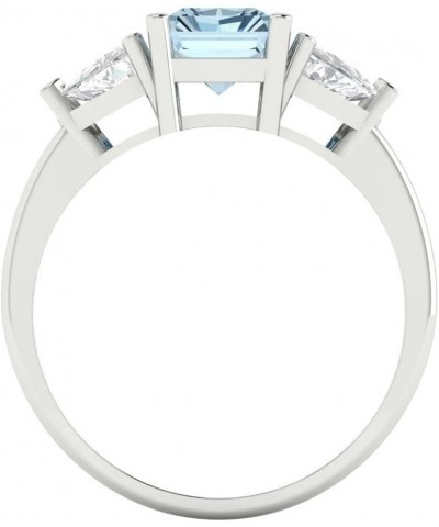 3.0 ct Emerald cut 3 stone Solitaire Natural Light Aquamarine Engagement Promise Anniversary Bridal Ring 14k White Gold $160....