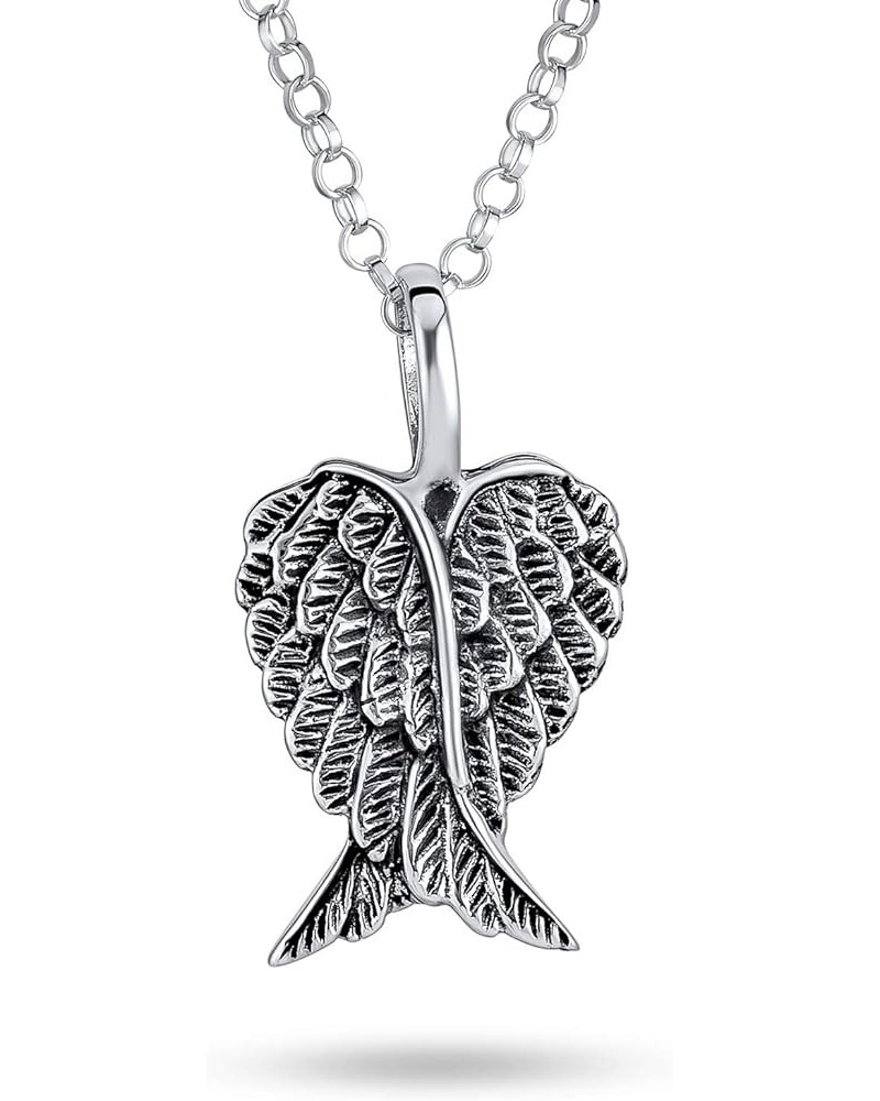 Personalize Amulet Feathered Heart Guardian Angel Wing Pendant Necklace Earrings For Women Teen Antiqued .925 Sterling Silver...