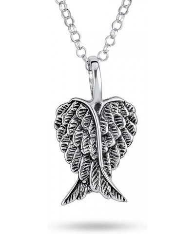 Personalize Amulet Feathered Heart Guardian Angel Wing Pendant Necklace Earrings For Women Teen Antiqued .925 Sterling Silver...