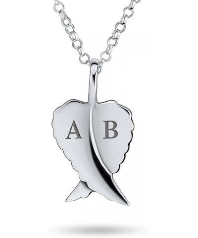 Personalize Amulet Feathered Heart Guardian Angel Wing Pendant Necklace Earrings For Women Teen Antiqued .925 Sterling Silver...