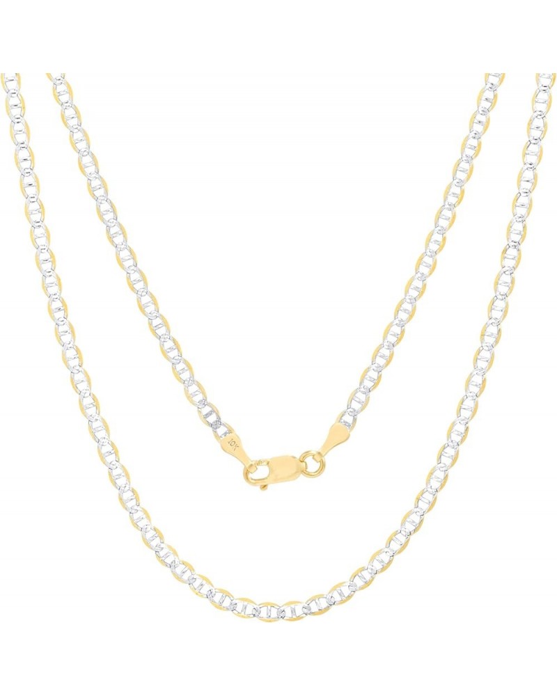 10k Yellow Gold 2.5mm Solid Mariner Anchor Link Chain Diamond Cut Two Tone Pave Pendant Necklace, Womens Mens Jewelry 16" 18"...