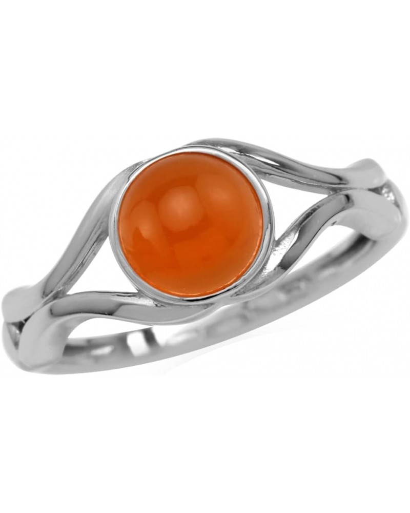 7MM Natural Round Shape Gemstone White Gold Plated 925 Sterling Silver Casual Solitaire Ring Jewelry for Women Genuine Orange...