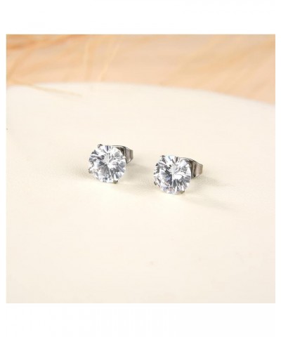 G23 Titanium CZ Stud Earrings for Sensitive Ears, Titanium Cubic Zirconia Stud Earrings for Women 3mm 4mm 5mm 6mm 7mm 8mm 7mm...