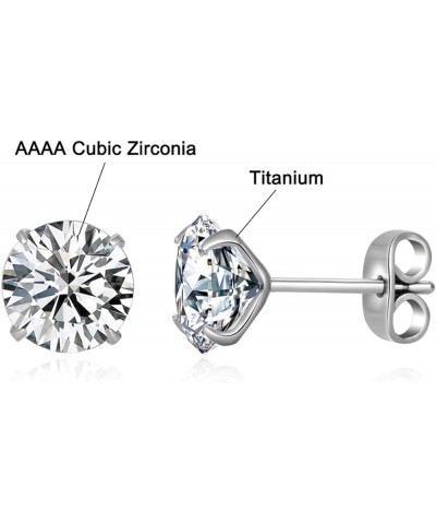 G23 Titanium CZ Stud Earrings for Sensitive Ears, Titanium Cubic Zirconia Stud Earrings for Women 3mm 4mm 5mm 6mm 7mm 8mm 7mm...