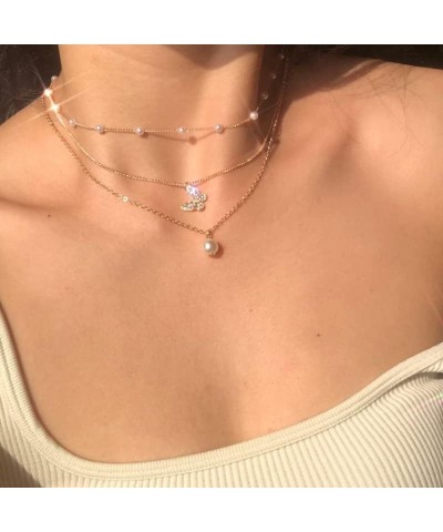 Crystal Zircon Heart Layered Pendant Necklace Vintage Pearl Necklace Charms Fashion Square Rhinestone Preppy Jewelry Aestheti...