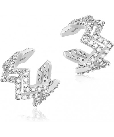 Cz Paved Leaf Vine Wave Criss Cross Ear Cuffs Earrings Cubic Zirconia Silver Gold Non Pierced Cartilage Conch Earrings Wave-S...