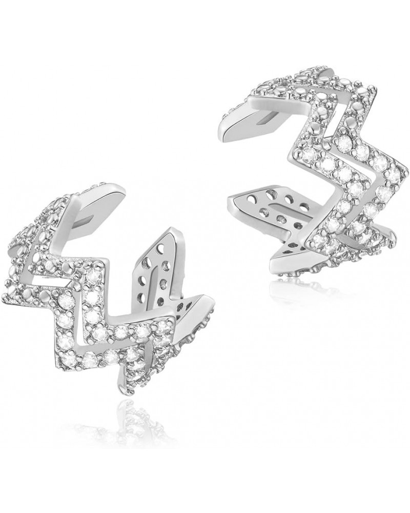 Cz Paved Leaf Vine Wave Criss Cross Ear Cuffs Earrings Cubic Zirconia Silver Gold Non Pierced Cartilage Conch Earrings Wave-S...