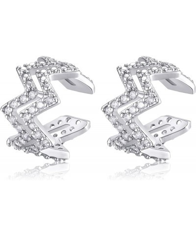 Cz Paved Leaf Vine Wave Criss Cross Ear Cuffs Earrings Cubic Zirconia Silver Gold Non Pierced Cartilage Conch Earrings Wave-S...