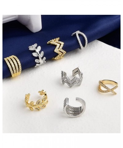 Cz Paved Leaf Vine Wave Criss Cross Ear Cuffs Earrings Cubic Zirconia Silver Gold Non Pierced Cartilage Conch Earrings Wave-S...