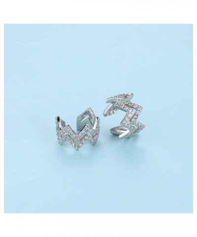 Cz Paved Leaf Vine Wave Criss Cross Ear Cuffs Earrings Cubic Zirconia Silver Gold Non Pierced Cartilage Conch Earrings Wave-S...