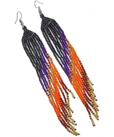 Weavish Long Beaded Dangle Earrings – Boho Native Handmade Seed Bead Tassel Earrings, Bohemian Large Statement Beaded Drop Fr...