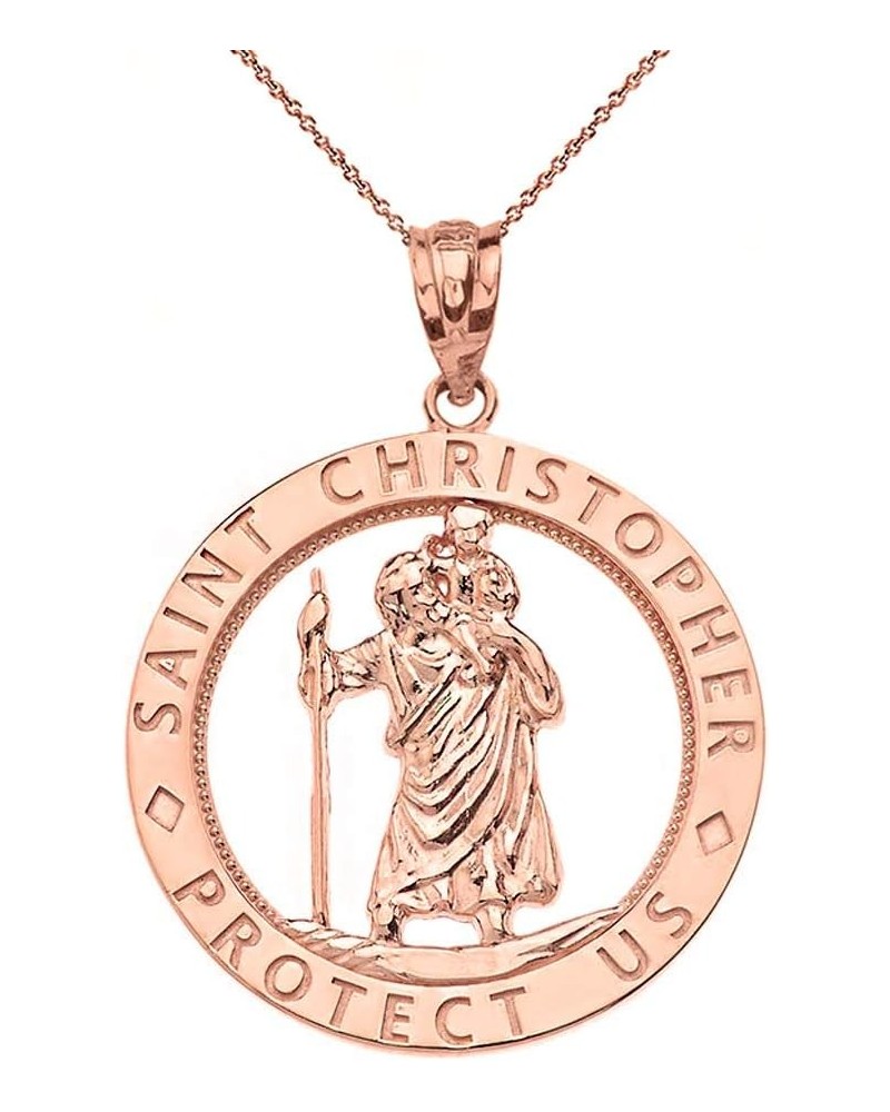 10k Gold St Christopher Protect Us Round Charm Pendant Necklace 18.0 Inches Rose Gold $66.29 Necklaces