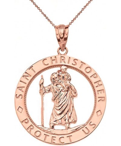 10k Gold St Christopher Protect Us Round Charm Pendant Necklace 18.0 Inches Rose Gold $66.29 Necklaces