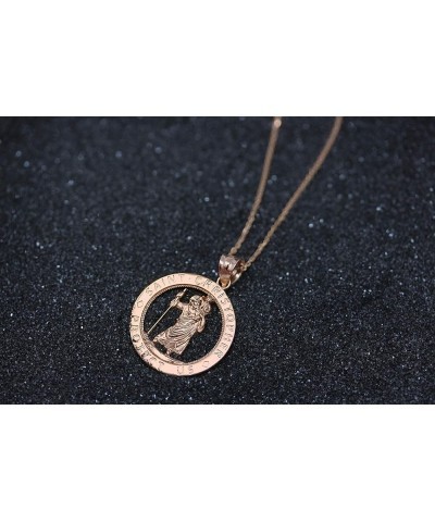 10k Gold St Christopher Protect Us Round Charm Pendant Necklace 18.0 Inches Rose Gold $66.29 Necklaces