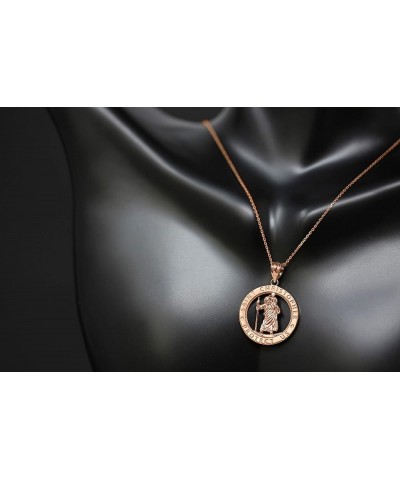 10k Gold St Christopher Protect Us Round Charm Pendant Necklace 18.0 Inches Rose Gold $66.29 Necklaces