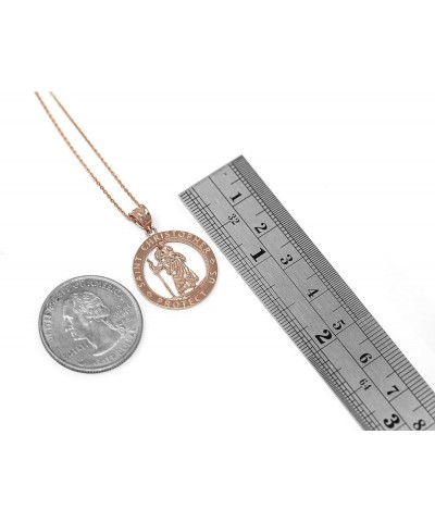 10k Gold St Christopher Protect Us Round Charm Pendant Necklace 18.0 Inches Rose Gold $66.29 Necklaces