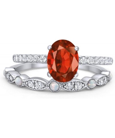 Two Piece Oval Art Deco Bridal Set Wedding Engagement Ring Band 925 Sterling Silver Simulated Garnet CZ $17.28 Sets