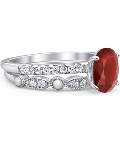 Two Piece Oval Art Deco Bridal Set Wedding Engagement Ring Band 925 Sterling Silver Simulated Garnet CZ $17.28 Sets