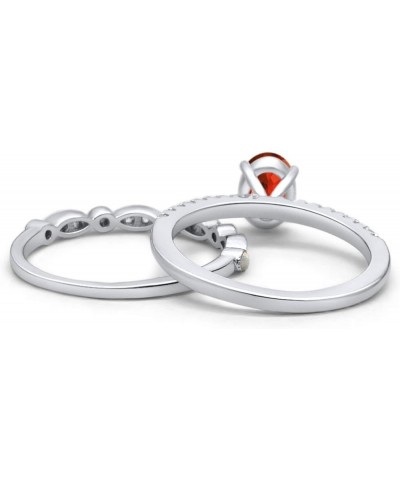 Two Piece Oval Art Deco Bridal Set Wedding Engagement Ring Band 925 Sterling Silver Simulated Garnet CZ $17.28 Sets