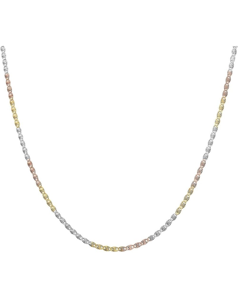 14K Gold Over Sterling Silver 2.5mm Diamond Cut Star Flat Link Chain Necklace- Available in Silver, Yellow Or 3 Colors 22 Tri...