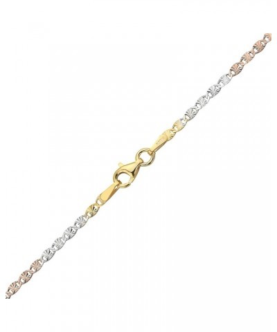 14K Gold Over Sterling Silver 2.5mm Diamond Cut Star Flat Link Chain Necklace- Available in Silver, Yellow Or 3 Colors 22 Tri...