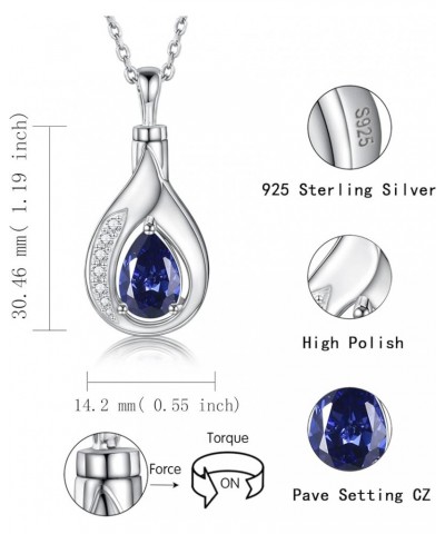 Teardrop Urn Necklace for Ashes - 925 Sterling Silver Blue Cremation Pendant Memorial Keepake Funeral Necklace Jewelry Gifts ...