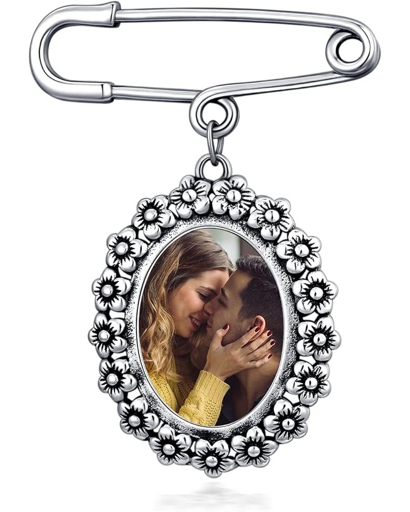 925 Sterling Silver Bridal Wedding Bouquet Photo Charm Personalized Custom Picture Image Frame Brooches Pins Locket Memorial ...