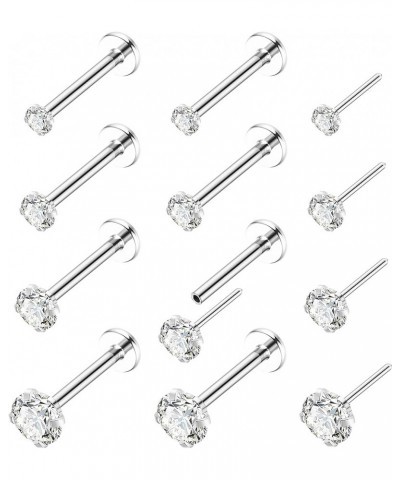 8PCS 316L Stainless Steel 16G 18G 20G Threadless Labret Monroe Lip Rings Cartilage Helix Tragus Earrings Stud CZ Push in Nose...