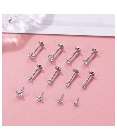 8PCS 316L Stainless Steel 16G 18G 20G Threadless Labret Monroe Lip Rings Cartilage Helix Tragus Earrings Stud CZ Push in Nose...