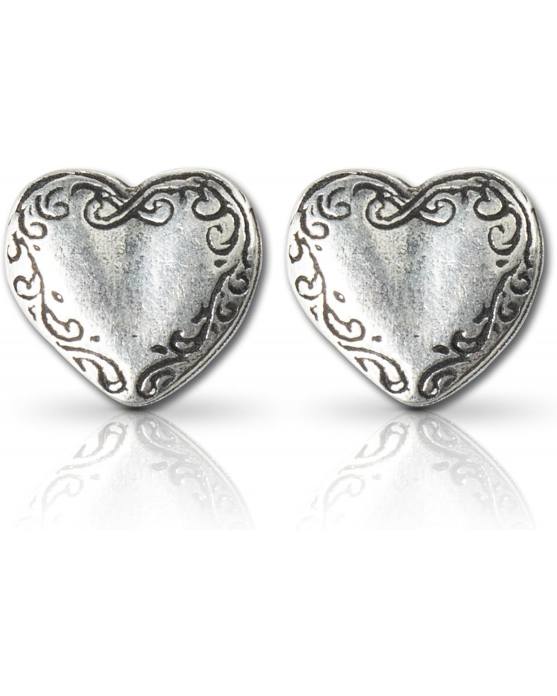 Cute Victorian Heart Mini Post Earrings, ½" – Handcrafted Small Lightweight Love Earrings For Girls & Women – First Ear Pierc...