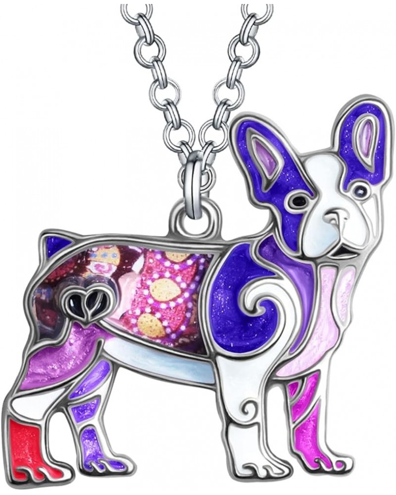 Statement Enamel Rhinestone French Bulldog Necklaces Pendant Original Design for Women Kids Jewelry Voilet $10.07 Necklaces