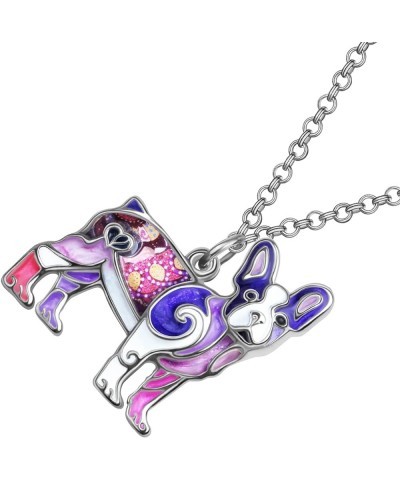 Statement Enamel Rhinestone French Bulldog Necklaces Pendant Original Design for Women Kids Jewelry Voilet $10.07 Necklaces