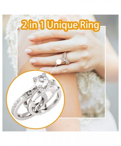 Fashion Jewelry 2 in 1 Simulated Diamond Ring Wedding Band CZ Engagement Ring Solitaire Statement Rings (Gold, 8) Silver-b 8 ...