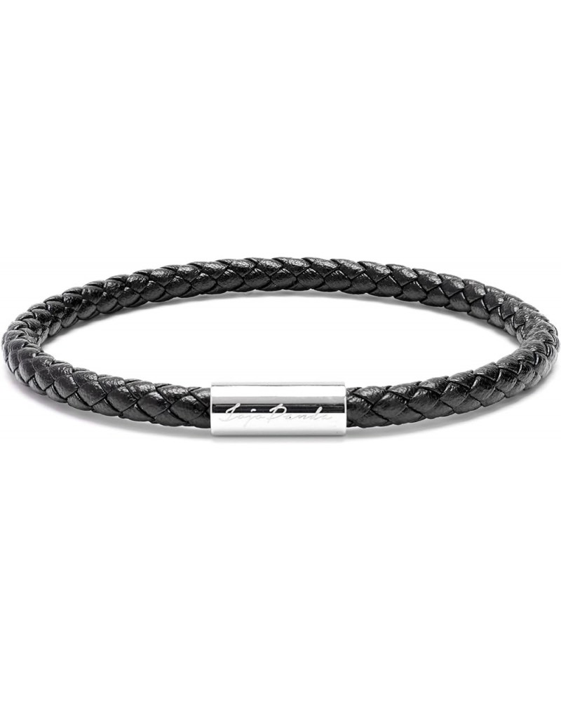 Simple Unisex Leather Braided Bracelet with Stainless steel Engraved Logo Magnetic Clasp Black-Silver 8.7 Inches $8.99 Bracelets