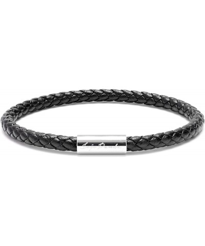 Simple Unisex Leather Braided Bracelet with Stainless steel Engraved Logo Magnetic Clasp Black-Silver 8.7 Inches $8.99 Bracelets