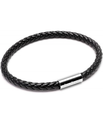 Simple Unisex Leather Braided Bracelet with Stainless steel Engraved Logo Magnetic Clasp Black-Silver 8.7 Inches $8.99 Bracelets