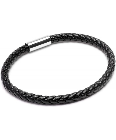 Simple Unisex Leather Braided Bracelet with Stainless steel Engraved Logo Magnetic Clasp Black-Silver 8.7 Inches $8.99 Bracelets