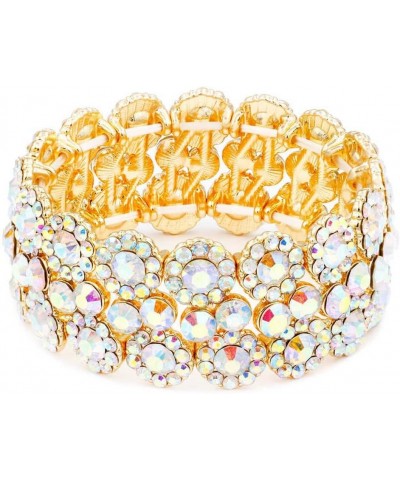 Round Shape Rhinestones Elastic Stretch Bracelet Party Jewelry for Women 7 Gold AB $13.09 Bracelets