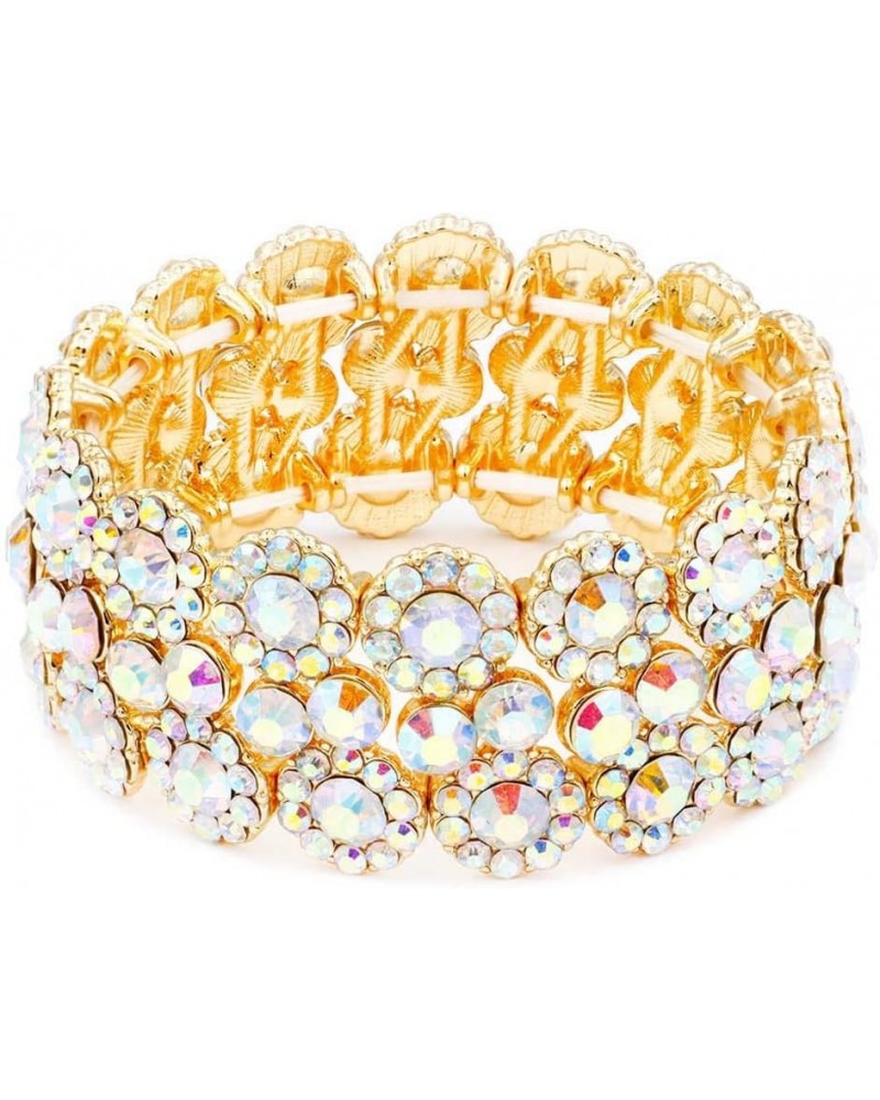 Round Shape Rhinestones Elastic Stretch Bracelet Party Jewelry for Women 7 Gold AB $13.09 Bracelets