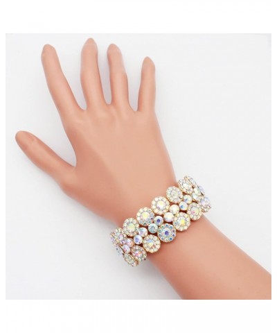 Round Shape Rhinestones Elastic Stretch Bracelet Party Jewelry for Women 7 Gold AB $13.09 Bracelets