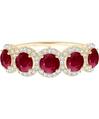 Five Stone Ring!! 6MM Round Ruby Half Eternity Wedding Ring 925 Sterling Silver Yellow Gold Plated Silver $29.69 Rings