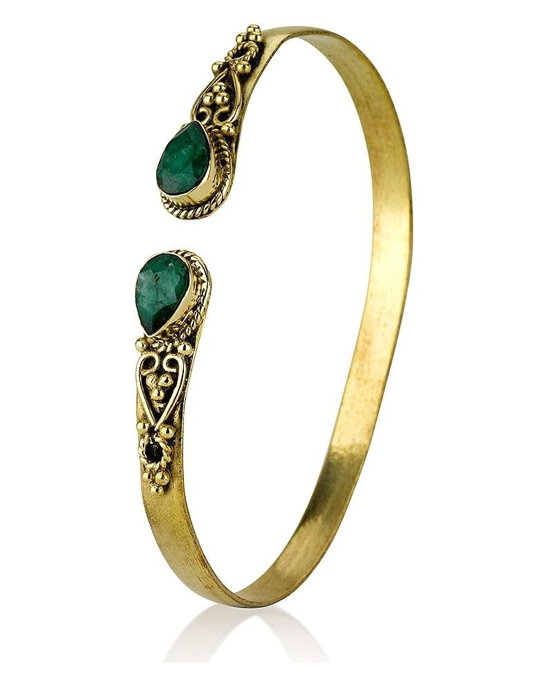 Created Emerald Brass Adjustable Bangle Bracelet $11.00 Bracelets