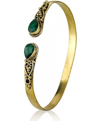 Created Emerald Brass Adjustable Bangle Bracelet $11.00 Bracelets