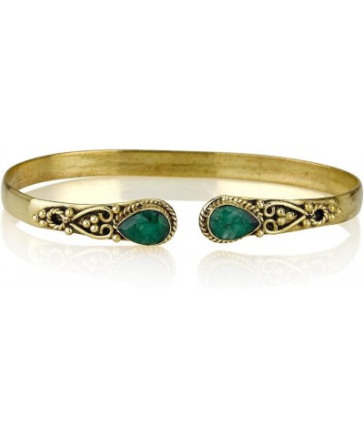 Created Emerald Brass Adjustable Bangle Bracelet $11.00 Bracelets