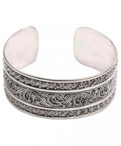 Handmade .925 Sterling Silver Cuff Bracelet Dot Motif from Bali No Stone Indonesia [6 in L (end to End) x 1.1 in W] 'Dotted T...