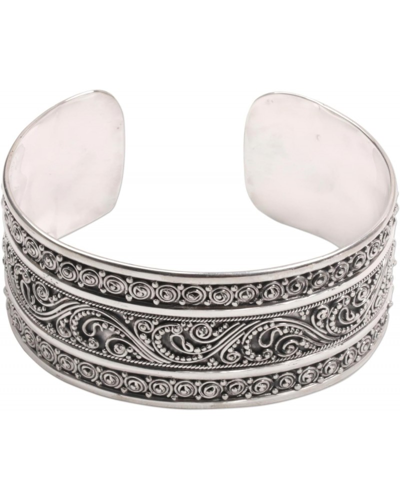 Handmade .925 Sterling Silver Cuff Bracelet Dot Motif from Bali No Stone Indonesia [6 in L (end to End) x 1.1 in W] 'Dotted T...