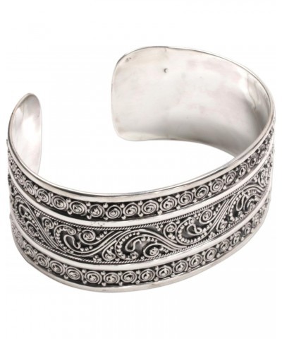 Handmade .925 Sterling Silver Cuff Bracelet Dot Motif from Bali No Stone Indonesia [6 in L (end to End) x 1.1 in W] 'Dotted T...