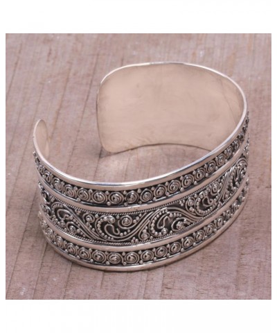 Handmade .925 Sterling Silver Cuff Bracelet Dot Motif from Bali No Stone Indonesia [6 in L (end to End) x 1.1 in W] 'Dotted T...